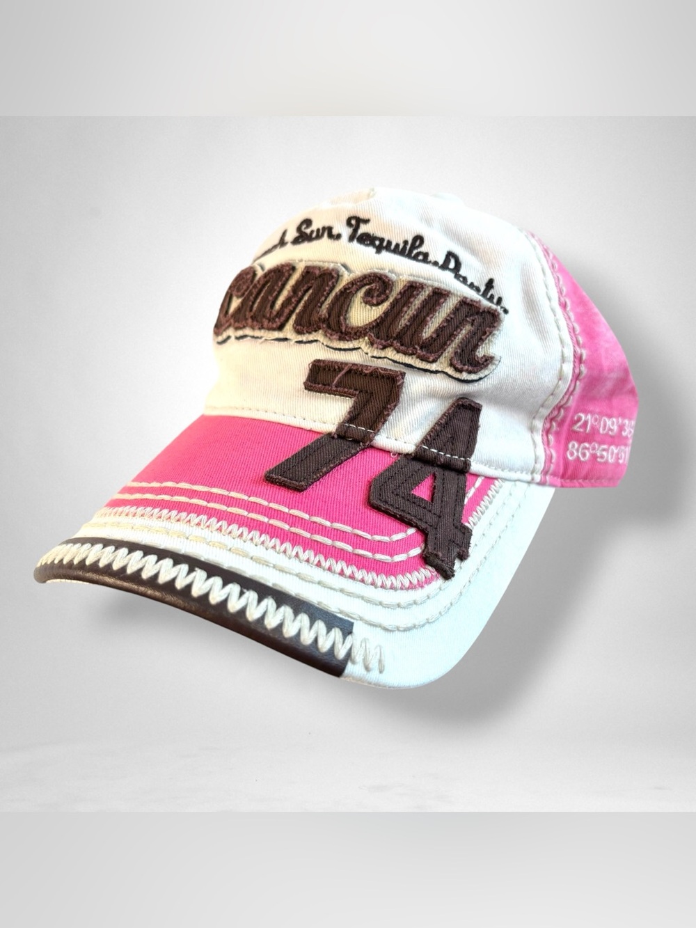 Pier 27 Cancun Mexico Beach Hat Cap Adjustable Strapback Womens Cotton Pink